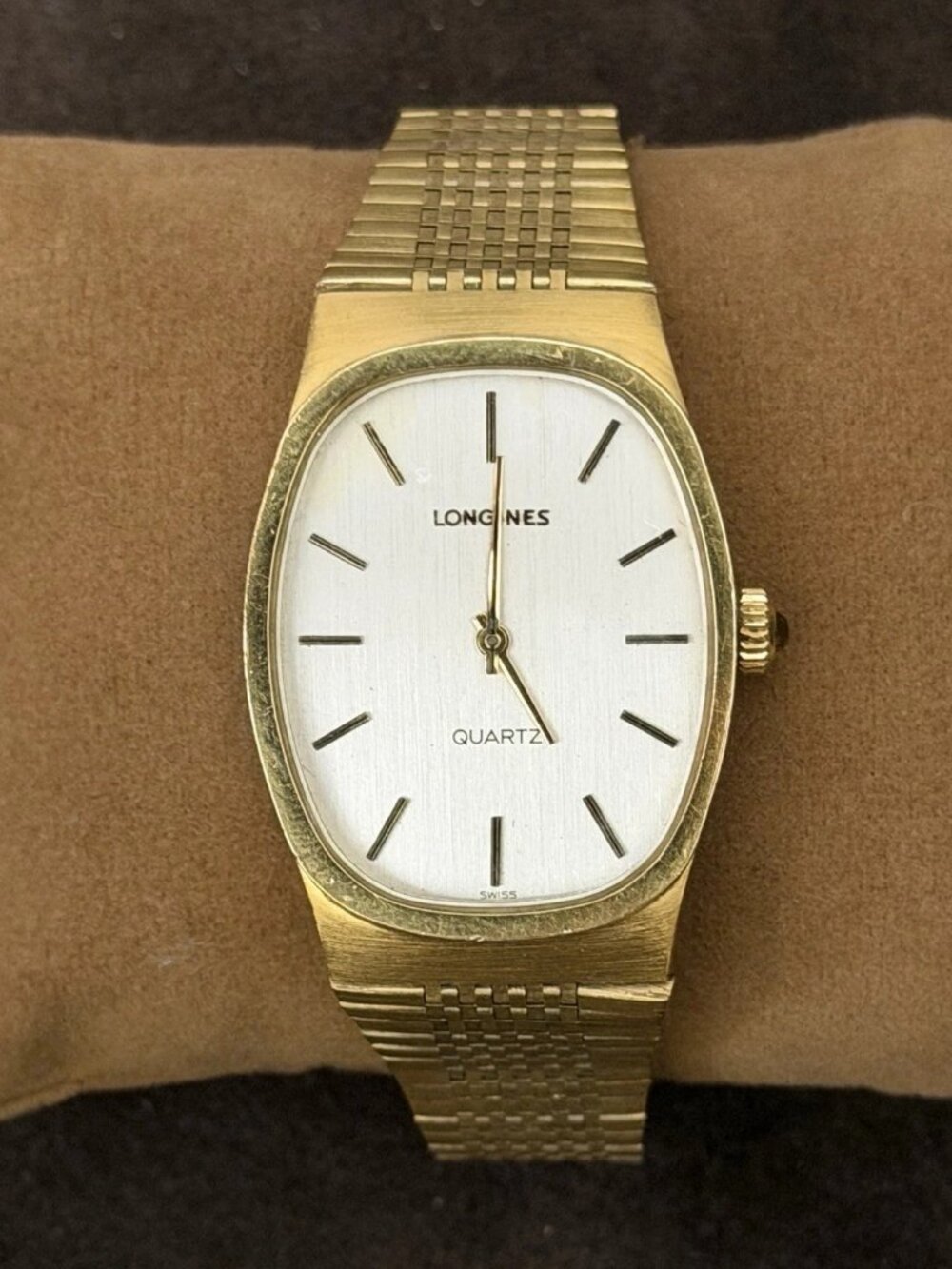 Longines Quartz Swiss Made Gold Tone Tonneau Bracelet Watch White Dial 25mm
